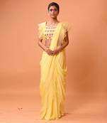 Yellow Ruffle Saree With Lace.