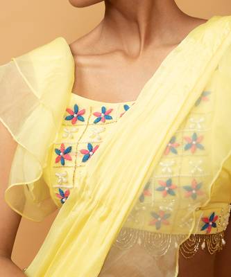 Yellow Ruffle Saree With Lace. 7