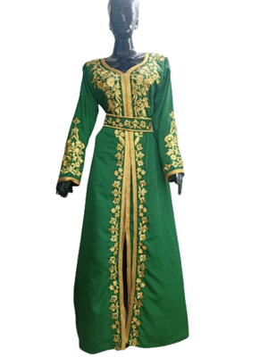 GRREN CREP WEDDING MOROCCAN KAFTANS FORMAL WOMEN DRESS  LONG WHITE GOWN DRESSES 1