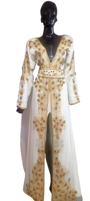 WHITE WEDDING MOROCCAN KAFTANS FORMAL WOMEN DRESS  LONG WHITE GOWN DRESSES 1