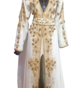 WHITE WEDDING MOROCCAN DUBAI KAFTANS FORMAL WOMEN DRESS VERY FANCY LONG WHITE GOWN DRESSES
