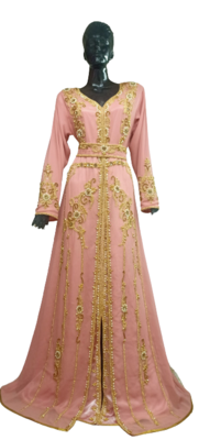 PEACH GEORGETTE KAFTAN WITH ZARI WORK 1