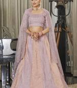 PINK & PEACH THREAD AND SEQUINS EMBROIDERED ART SILK FESTIVE & PARTY WEAR SEMI STITCHED LEHENGA