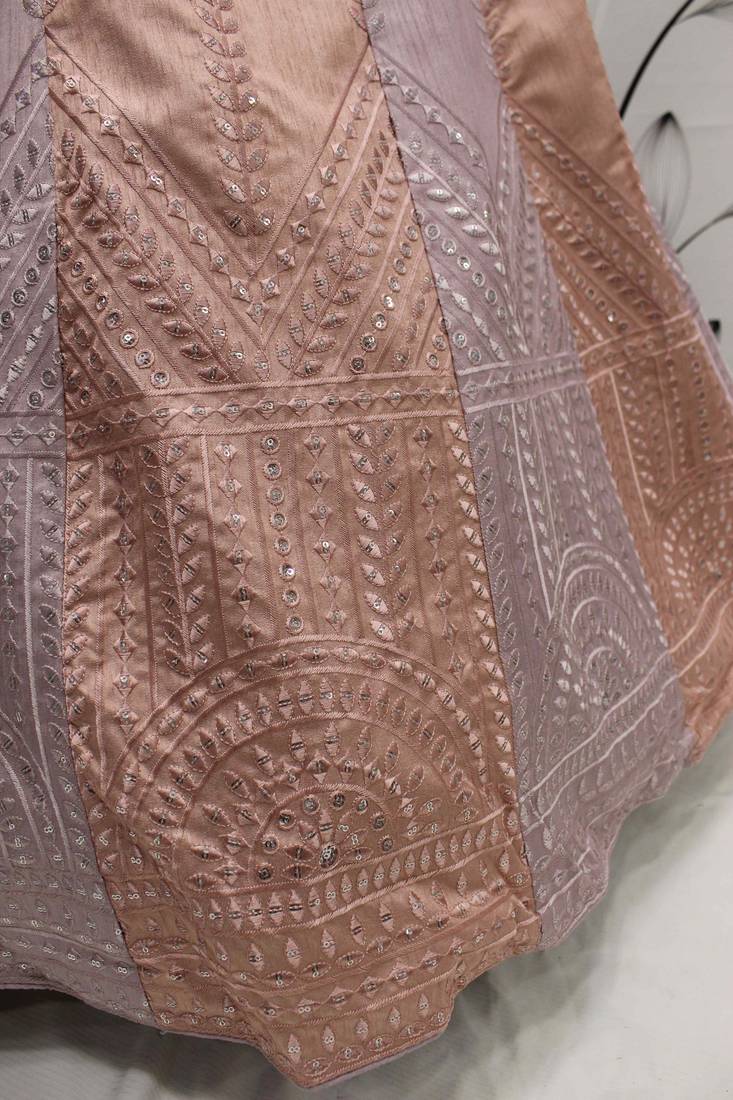 PINK & PEACH THREAD AND SEQUINS EMBROIDERED ART SILK FESTIVE & PARTY WEAR SEMI STITCHED LEHENGA