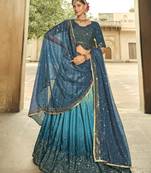 BLUE TO TEAL BLUE SEQUINS EMBROIDERED SILK  FESTIVE & PARTY WEAR SEMI STITCHED LEHENGA