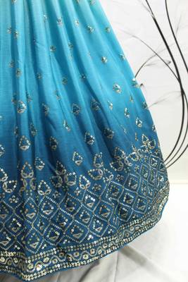 BLUE TO TEAL BLUE SEQUINS EMBROIDERED SILK  FESTIVE & PARTY WEAR SEMI STITCHED LEHENGA 5