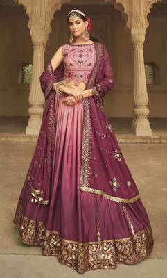 PINK TO MAGENTA SEQUINS EMBROIDERED SILK  FESTIVE & PARTY WEAR SEMI STITCHED LEHENGA 1