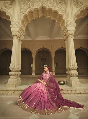 PINK TO MAGENTA SEQUINS EMBROIDERED SILK  FESTIVE & PARTY WEAR SEMI STITCHED LEHENGA 2
