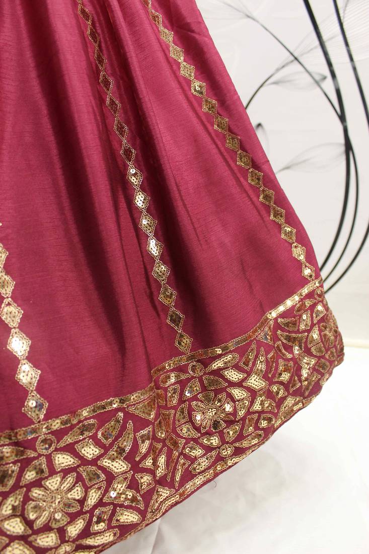 PINK TO MAGENTA SEQUINS EMBROIDERED SILK  FESTIVE & PARTY WEAR SEMI STITCHED LEHENGA