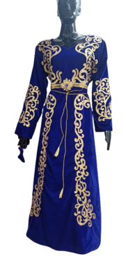 ROYAL BLUE ZARI WORK STONES & BEADS EMBELLISH GEORGETTE ISLAMIC STYLE ARABIAN MAXI PARTYWEAR KAFTAN 1
