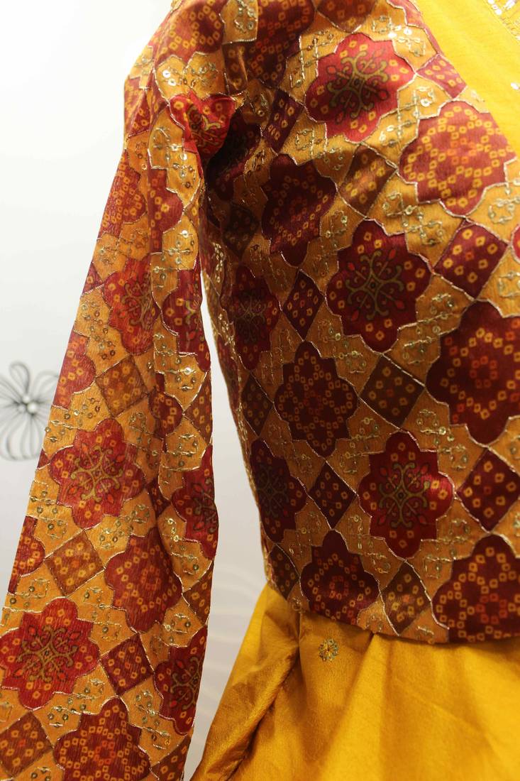 MUSTARD YELLOW THREAD AND SEQUINCE EMBROIDERED WORK COTTON ANARKALI LONG GOWN SEMI STITCHED