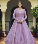 LIGHT PURPLE THREAD AND SEQUINCE EMBROIDERED WORK COTTON ANARKALI LONG GOWN SEMI STITCHED
