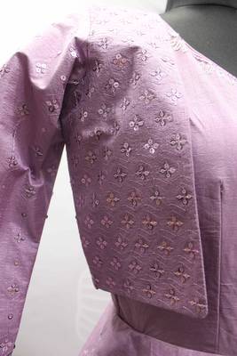 LIGHT PURPLE THREAD AND SEQUINCE EMBROIDERED WORK COTTON ANARKALI LONG GOWN SEMI STITCHED 6