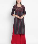 Wonen Dark Grey Cotton Block Print Straight Kurta