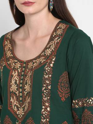 Wonen Green Cotton Block Print Straight Kurta 5