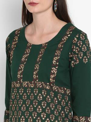 Wonen Green Cotton Block Print Straight Kurta 5