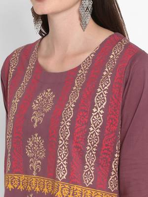 Wonen Purple Cotton Block Print Straight Kurta 5