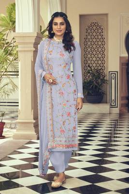 Lavender embroidered faux georgette salwar 1