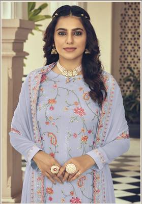 Lavender embroidered faux georgette salwar 2