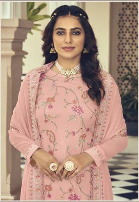 Peach embroidered faux georgette salwar 2