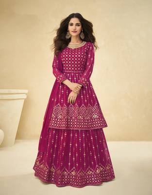 Rani-pink embroidered faux georgette salwar 1