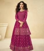 Rani-pink embroidered faux georgette salwar