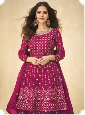 Rani-pink embroidered faux georgette salwar 2