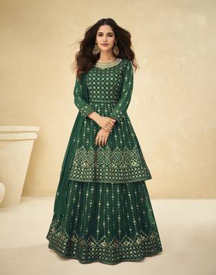 Green embroidered faux georgette salwar 1