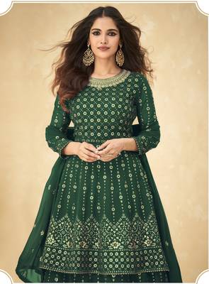 Green embroidered faux georgette salwar 2