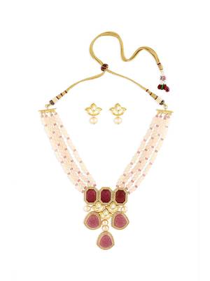 Multi-Strand Red, Pink & Off White Kundan Polki Necklace & Earrings Set 3