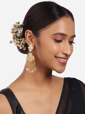 Gold Finish Pink & Mint Green Enamelled Kundan Polki Dangler Earrings 1