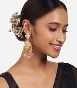 Gold Finish Pink & Mint Green Enamelled Kundan Polki Dangler Earrings