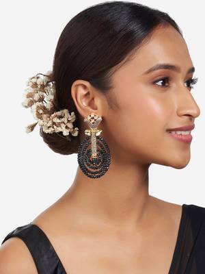 Gold Finish Blue Kundan Polki Drop Earrings 1
