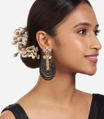 Gold Finish Blue Kundan Polki Drop Earrings