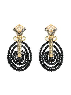 Gold Finish Blue Kundan Polki Drop Earrings 3