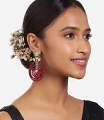 Gold Finish Red & Blue Kundan Polki Drop Earrings