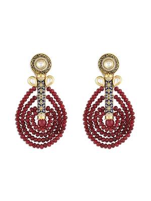 Gold Finish Red & Blue Kundan Polki Drop Earrings 3