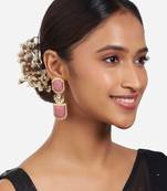Gold Finish Pink Kundan Polki Drop Earrings