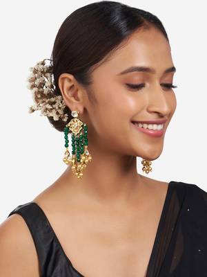 Gold Finish Green Kundan Polki Dangler Earrings 1