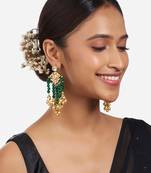 Gold Finish Green Kundan Polki Dangler Earrings