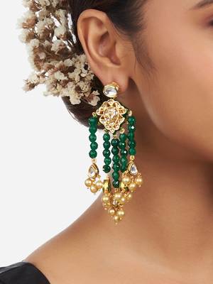Gold Finish Green Kundan Polki Dangler Earrings 2