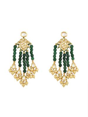 Gold Finish Green Kundan Polki Dangler Earrings 3