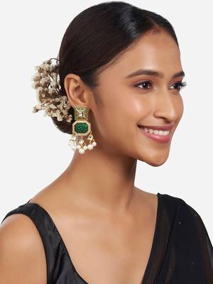 Gold Finish Green Kundan Polki Dangler Earrings 1