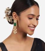 Gold Finish Green Kundan Polki & Pearl Dangler Earrings