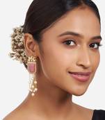 Gold Finish Pink Kundan Polki & Pearls Dangler Earrings