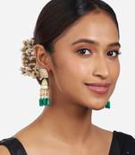 Gold Finish Off White & Mint Green Kundan Polki Jhumka Earrings