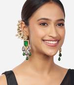 Gold Finish Green & Blue Kundan Polki Dangler Earrings