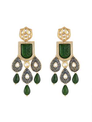Gold Finish Green & Blue Kundan Polki Dangler Earrings 3