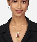 Gold & Red Pendant Necklace With Pearls