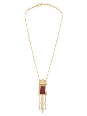 Gold & Red Pendant Necklace With Pearls 3